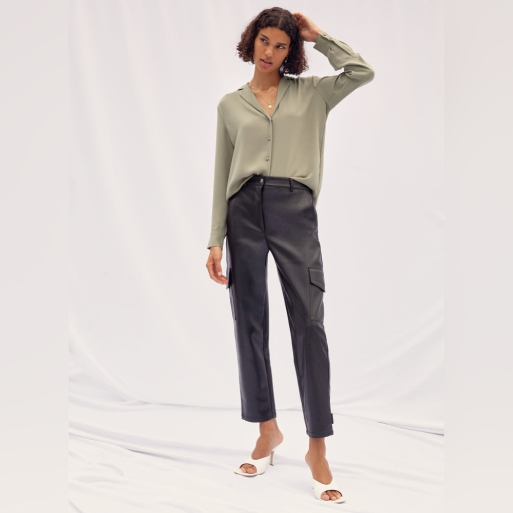 Wilfred Free Aritzia Vegan Leather Black High Rise Modern Cargo Pants